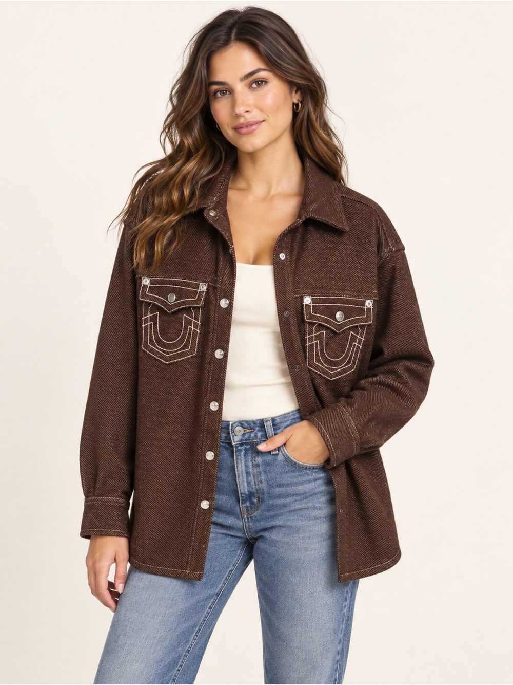True Religion Women’s Western Boyfriend Shacket Brown Small $109 NWT